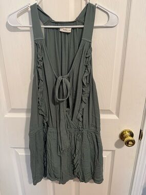 Mustard Seed Sage Green Sleeveless Ruffle Romper